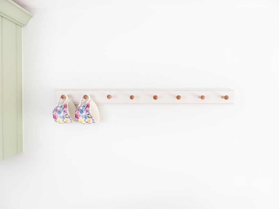 Shaker Peg Rail in Skimming Stone,Mug Rack, Coat Hooks,Kitchen Peg Rail, Kitchen