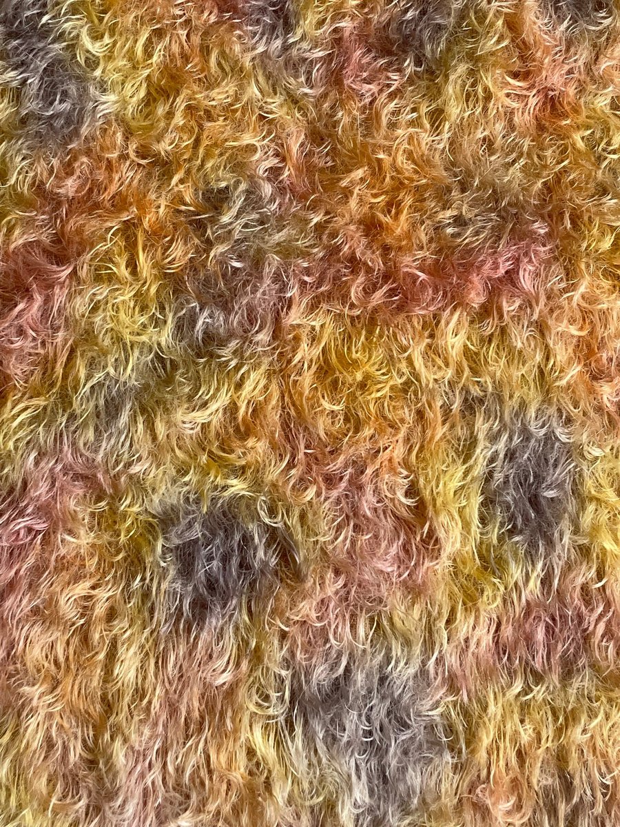 Hand dyed Helmbold mohair fur fabric "Sunburst Steve" on 25mm Oatmeal