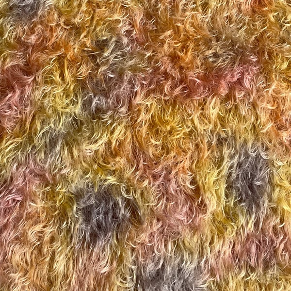 Hand dyed Helmbold mohair fur fabric "Sunburst Steve" on 25mm Oatmeal