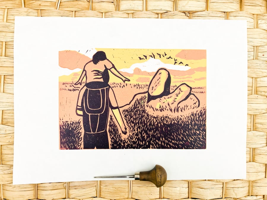 Stiperstones print, Lino print, Shropshire landscape, A3 print, unframed print