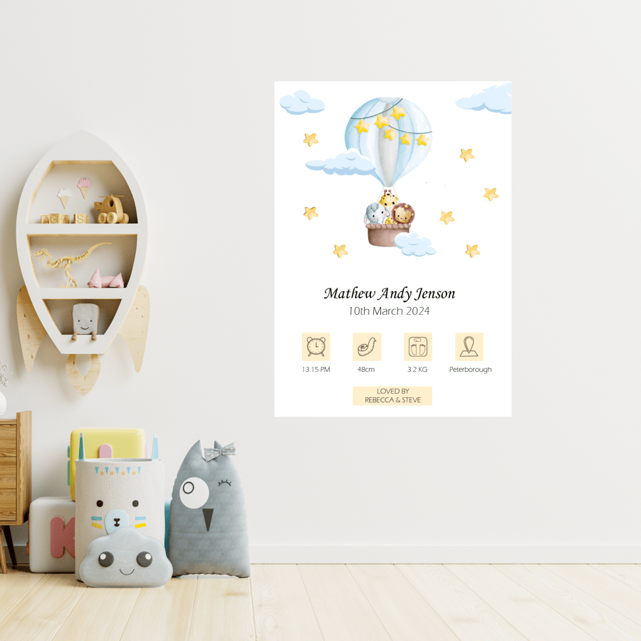 Baby Information Nursery Poster Personalised Baby Name New Born Gift