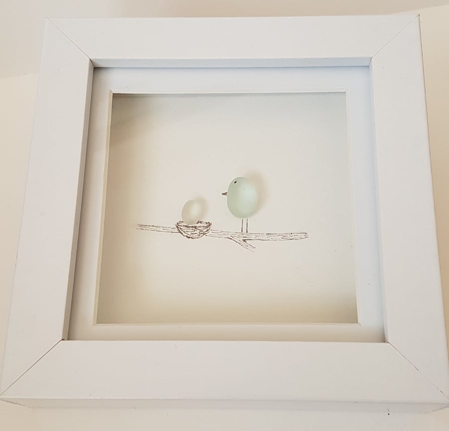 Mini sea glass bird and egg wall art Folksy