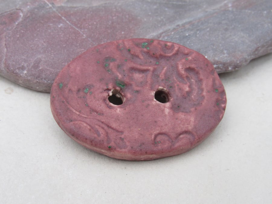 Large Damson Purple Brocade Oval Handmade Ceramic Button