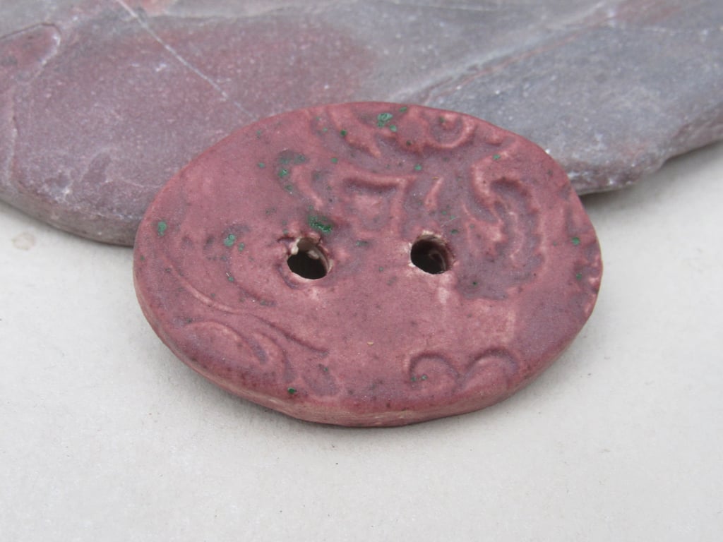 Large Damson Purple Brocade Oval Handmade Ceramic Button