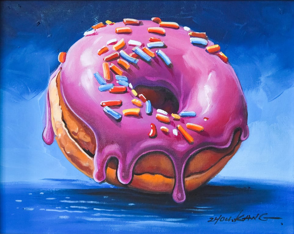 Donut Oil Painting – Original & Framed– A Gift to Bring Smiles!