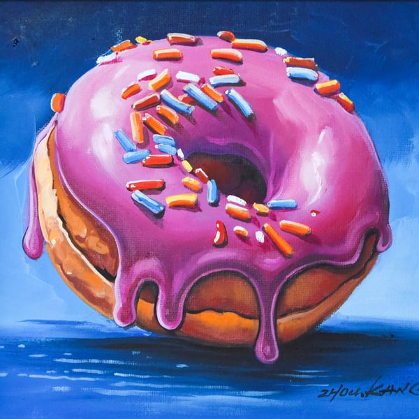 Donut Oil Painting – Original & Framed– A Gift to Bring Smiles!