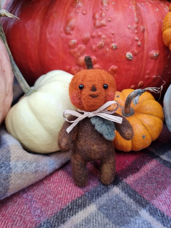 Wooly Needlefelted "Pumpkin Patch Pal" Art Doll