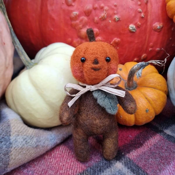 Wooly Needlefelted "Pumpkin Patch Pal" Art Doll