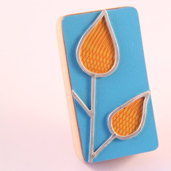 Formica Leaf Brooch Orange