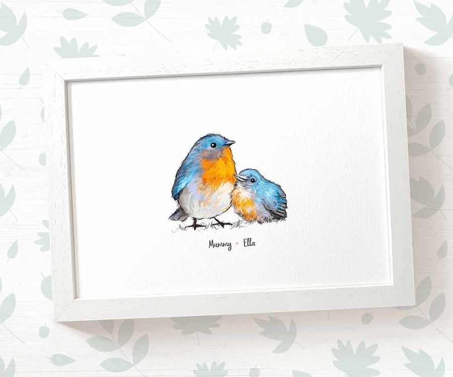 Personalised bluebird family print with names - mothers day or birthday gift