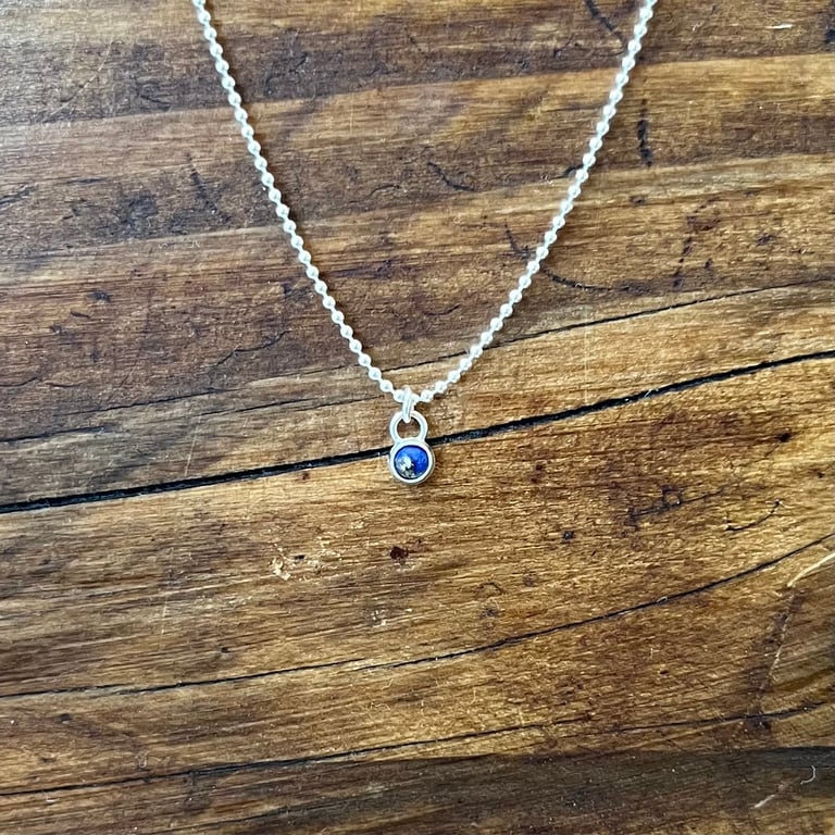 Handmade Petite Lapis Lazuli Pendant on 18" Ball Chain
