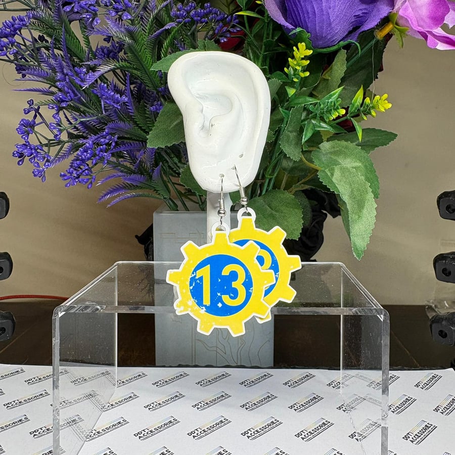 Vault Number 13 earrings. Fallout Jewellery Video Game Accessories