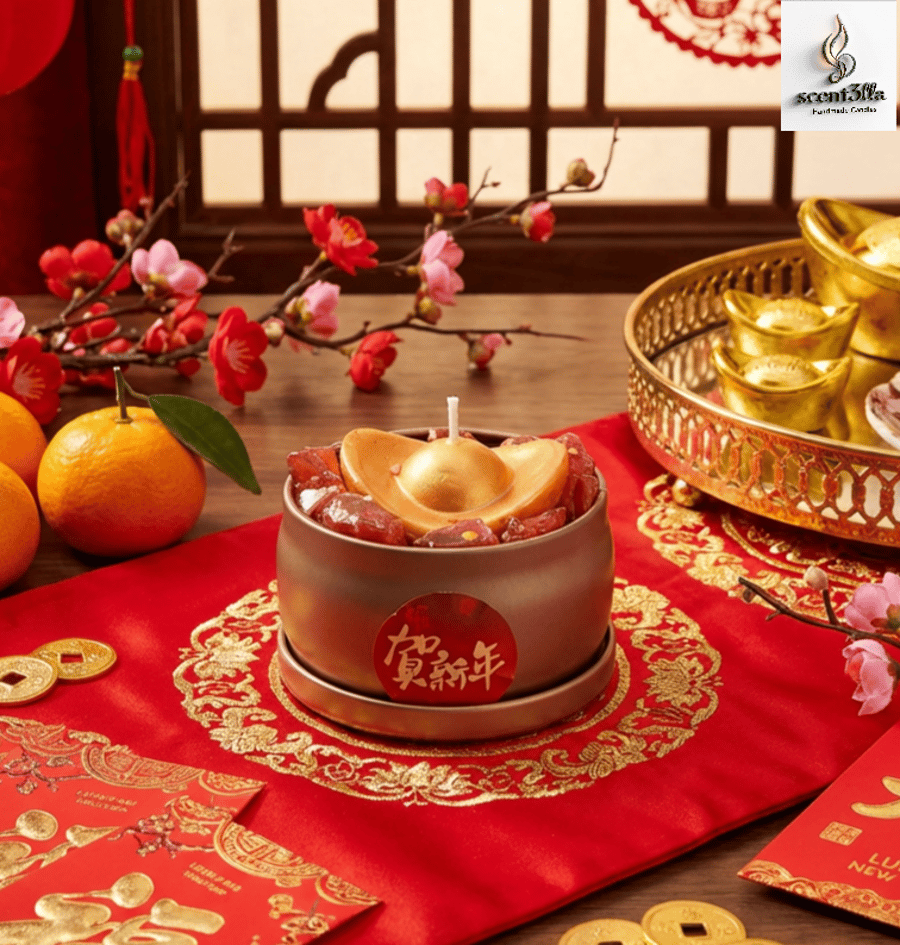 "Auspicious Gold Ingot & Red Crystal-like" Handmade Lunar New Year Candle