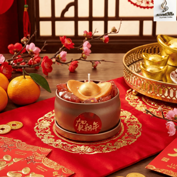 "Auspicious Gold Ingot & Red Crystal-like" Handmade Lunar New Year Candle