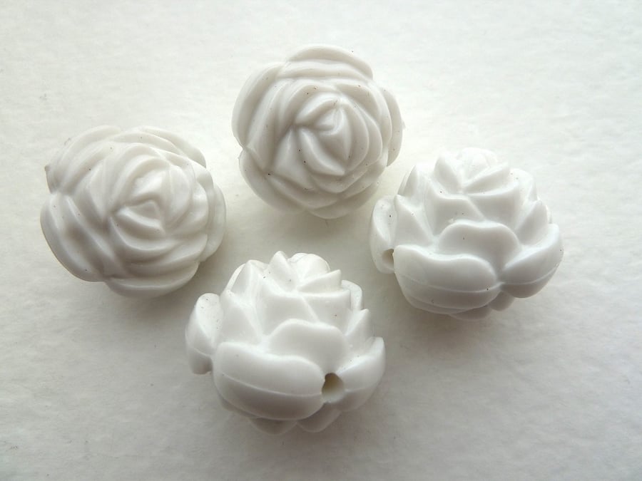 SALE 4 white acrylic rose beads