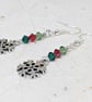Snowflake earrings with red and green Swarovski crystals, silver plated - Image 2