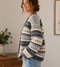 Ladies Super-chunky Hand-knitted Cardigan in Charcoal, Grey & Cream - Image 3