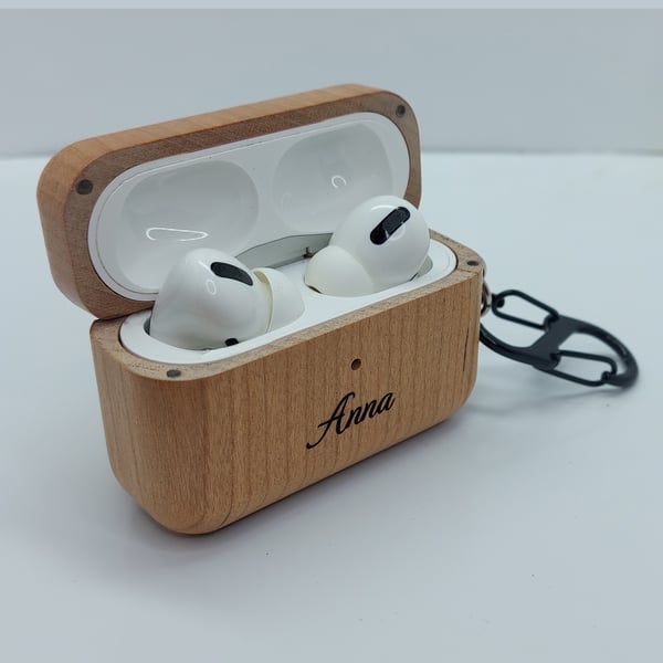 Personalised AirPods Pro Case Wood Bamboo, Wooden Protective Cover for AirPods