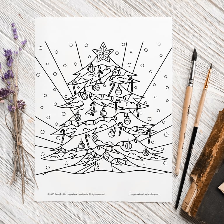 PDF Colouring Page, Christmas Tree, Digital Download, A4 and US Letter