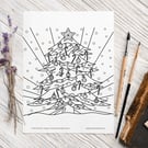 PDF Colouring Page, Christmas Tree, Digital Download, A4 and US Letter