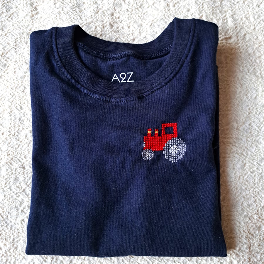 Tractor, T-shirt, age 5-6 years, hand embroidered
