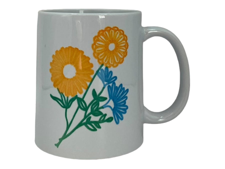 Orange and Blue Flower Hand Drawn  Style Mug
