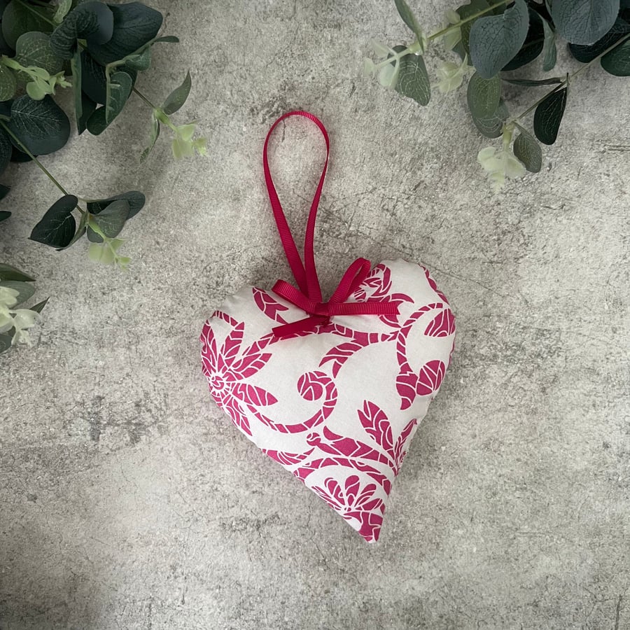 Hanging Heart Decoration in Pink & White Floral Fabric, Door Hanger, New Home