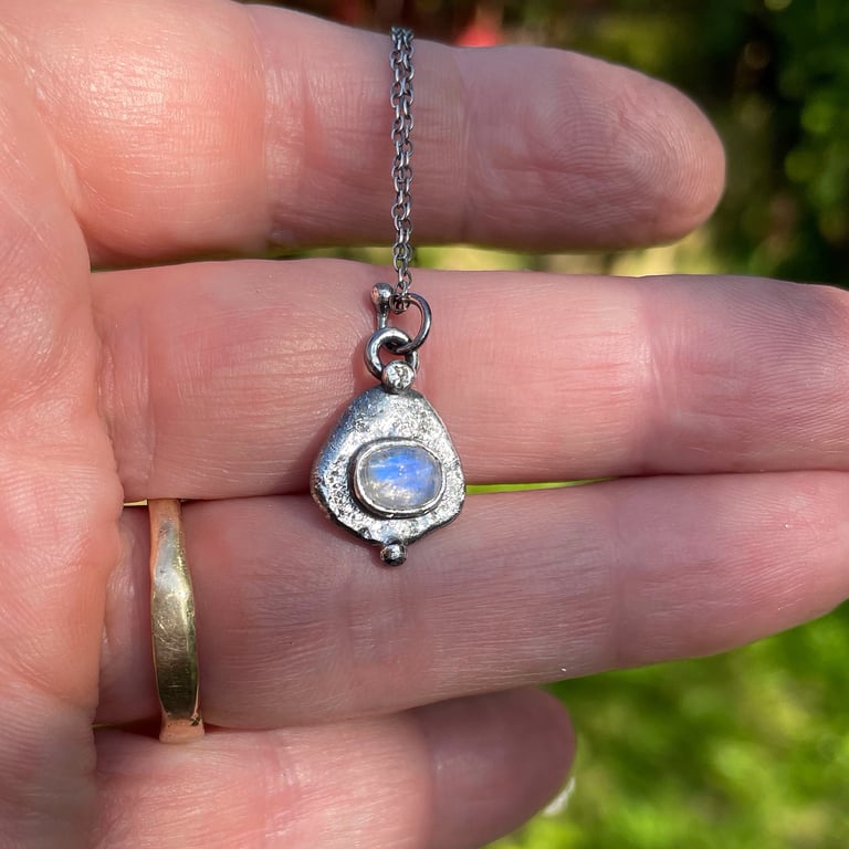 Oxidised silver moonstone pendant and chain