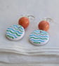 Painted green and blue polymer clay, coral jade and sterling silver earrings - Image 10