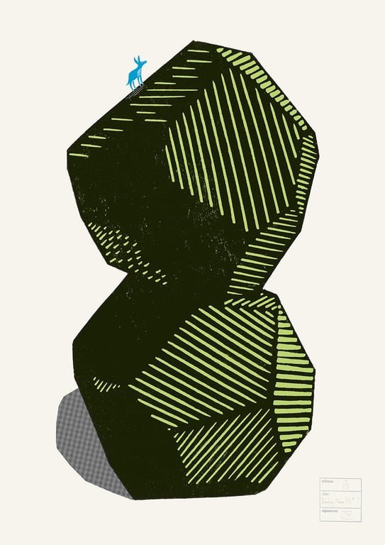 Donkey Monolith No.10 A2 three-colour linocut screen-print