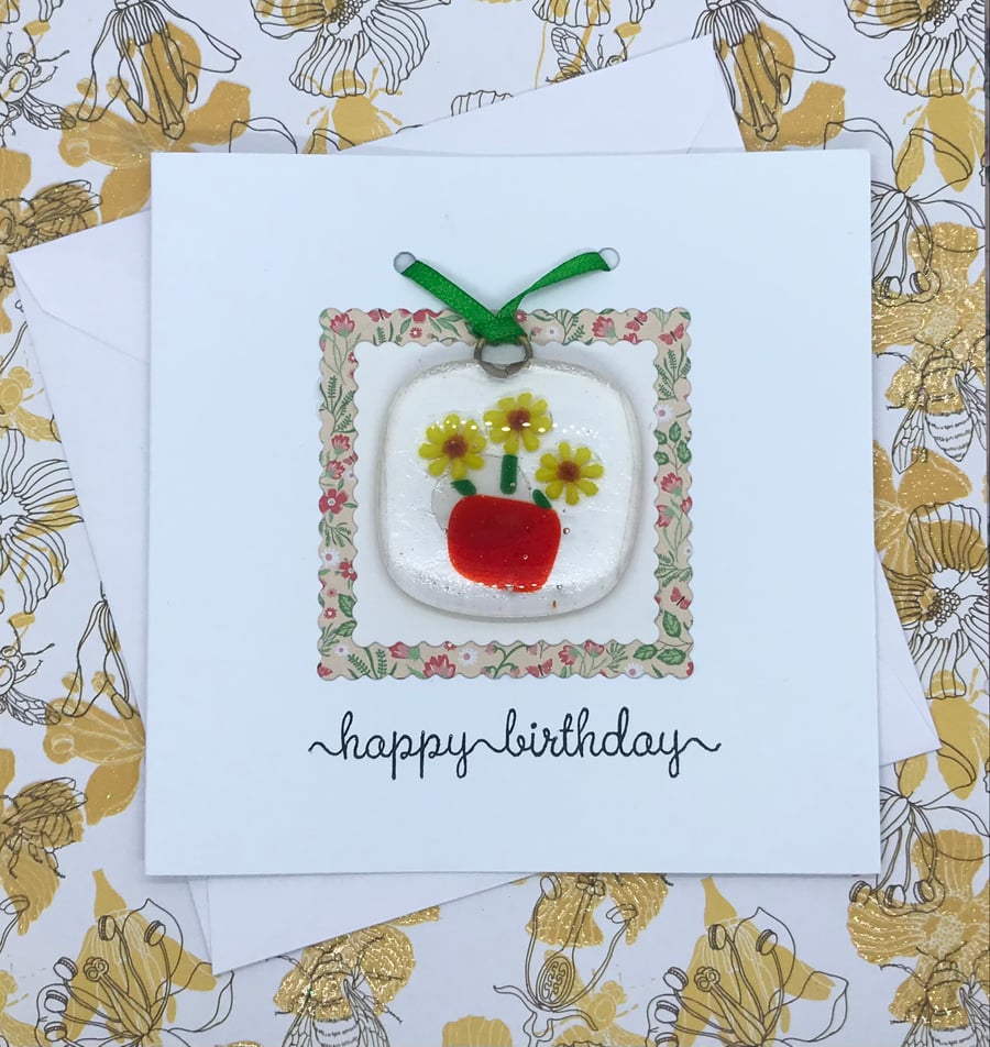 Birthday Card with fused glass decoration 