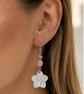 Hawaii inspired shell hibiscus pink stone earrings  - Image 1