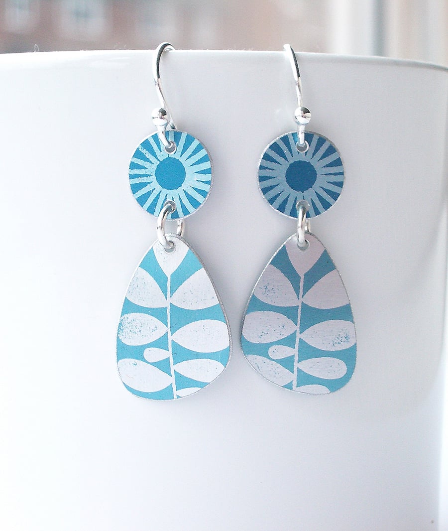 Mid century style blue drop earrings