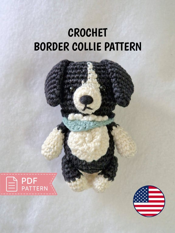 Border Collie Crochet Pattern PDF - Amigurumi Dog Bag Charm