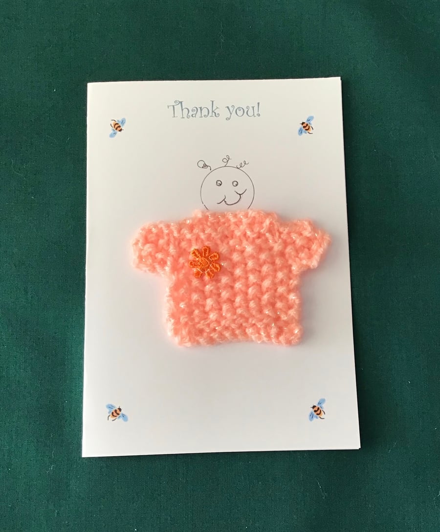 Embellished card,Miniature knitting,Blank card,Bees,Thank you,Sparkle yarn,