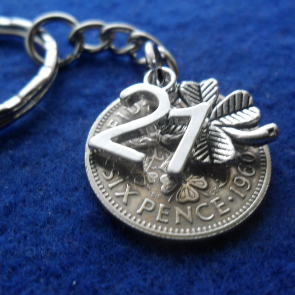 21st Birthday gift for a man lucky sixpence coin keychain for a 21st birthday pr