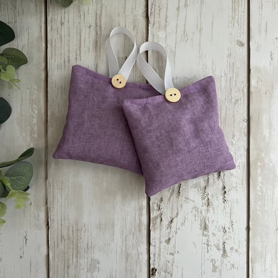 Lavender Sachets: Set of 2 in Lavender Solid Fabric Design, Handmade, Sleep