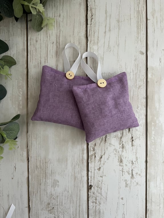Lavender Sachets: Set of 2 in Lavender Solid Fabric Design, Handmade, Sleep
