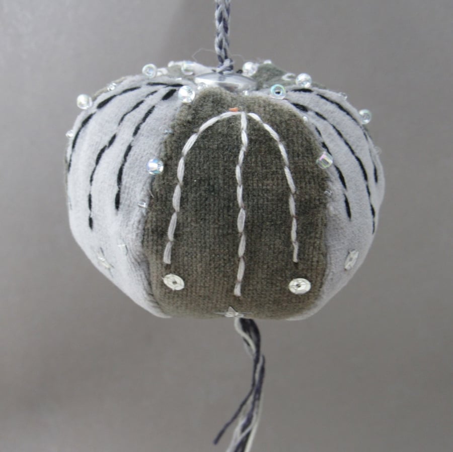 Beaded Grey Velvet Hanging Bauble