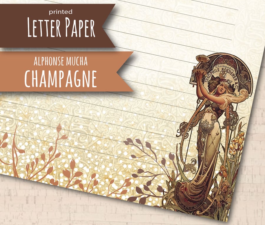 Letter Writing Paper Champagne Alphonse Mucha, famous art stationery