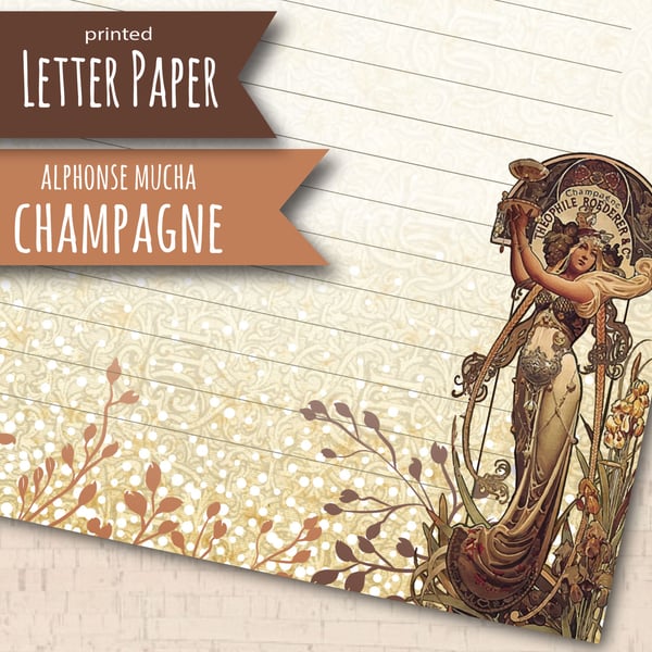 Letter Writing Paper Champagne Alphonse Mucha, famous art stationery