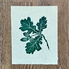PERFECTLY IMPERFECT Oak leaf and acorn original linocut print in forest green