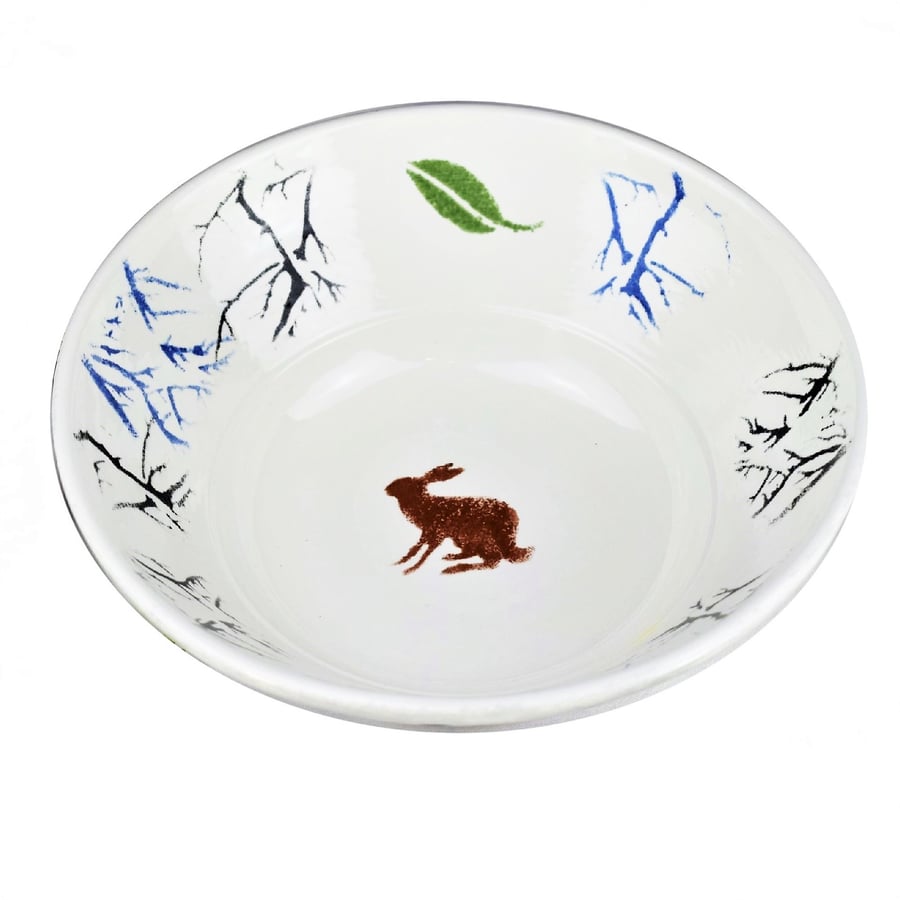 Hand painted Pottery ceramic bowl with a Brown Hare