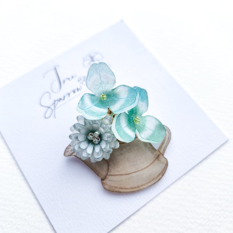 A small handmade gift for mum, Hand-painted Floral with Clover Brooch