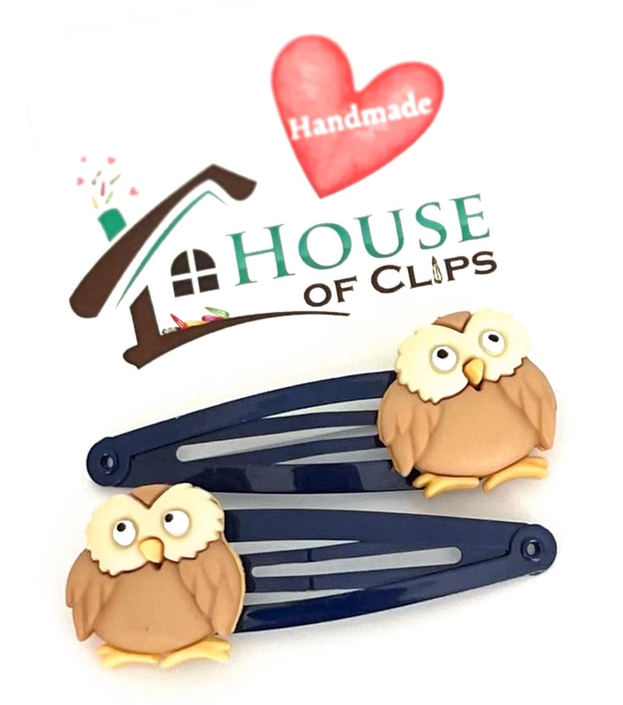 Owl Hair Clips x2 - Forest School Hair Clips - Owl Barrettes - Owl Snap Clips - 