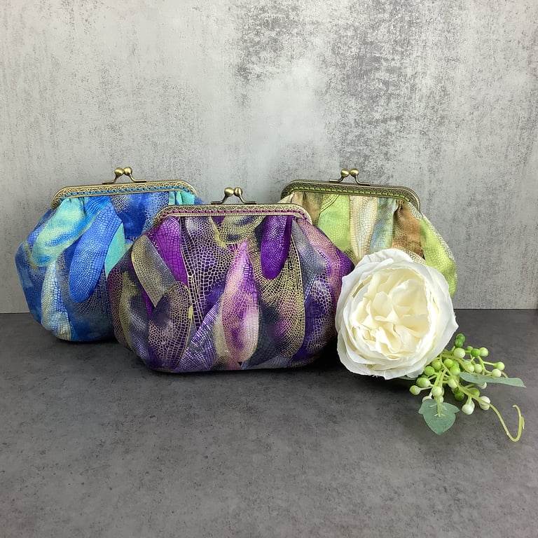 Dragonfly Wings small clutch bag, Makeup bag, Optional chain, 3 colour options