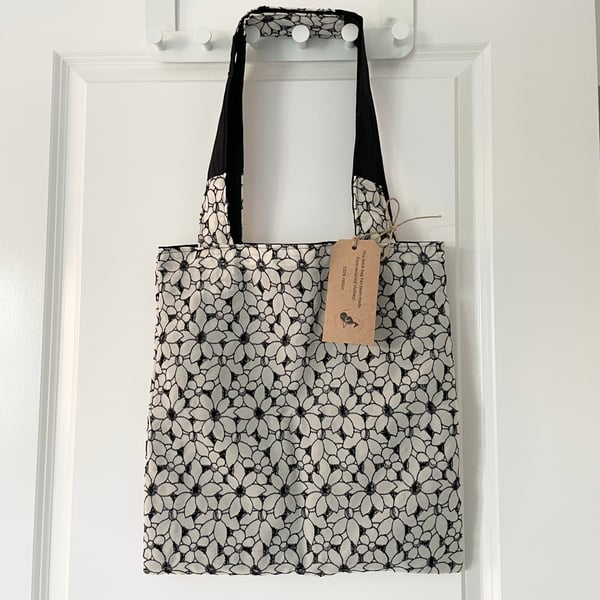 Handmade Upcycled M&S Monochrome Skirt Tote Bag