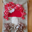 Rag Rug Drawstring Bag with mushroom design 