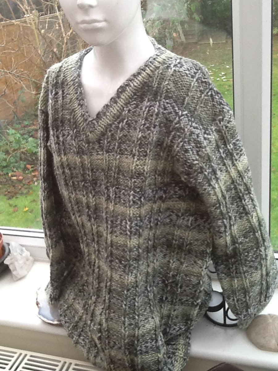 Green Marble Super Chunky Knitted Long length Jumper for Ages 8 to 10 years.
