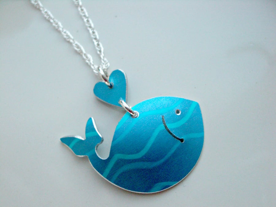 Blue whale pendant necklace with heart